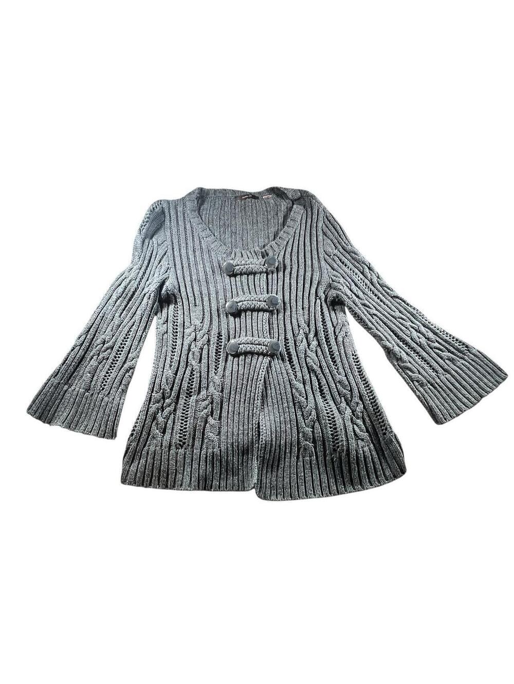 Retro Grey Cable Knit Toggle Sweater Jacket